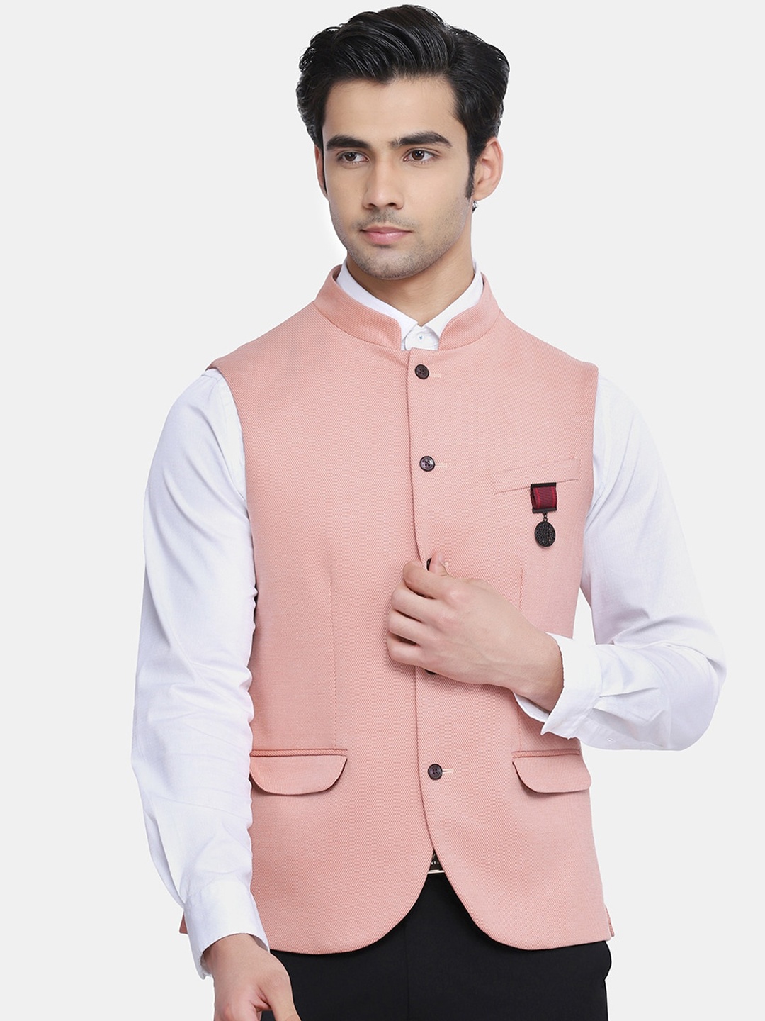 

Blackberrys Men Mandarin Collar Waist Coat, Pink