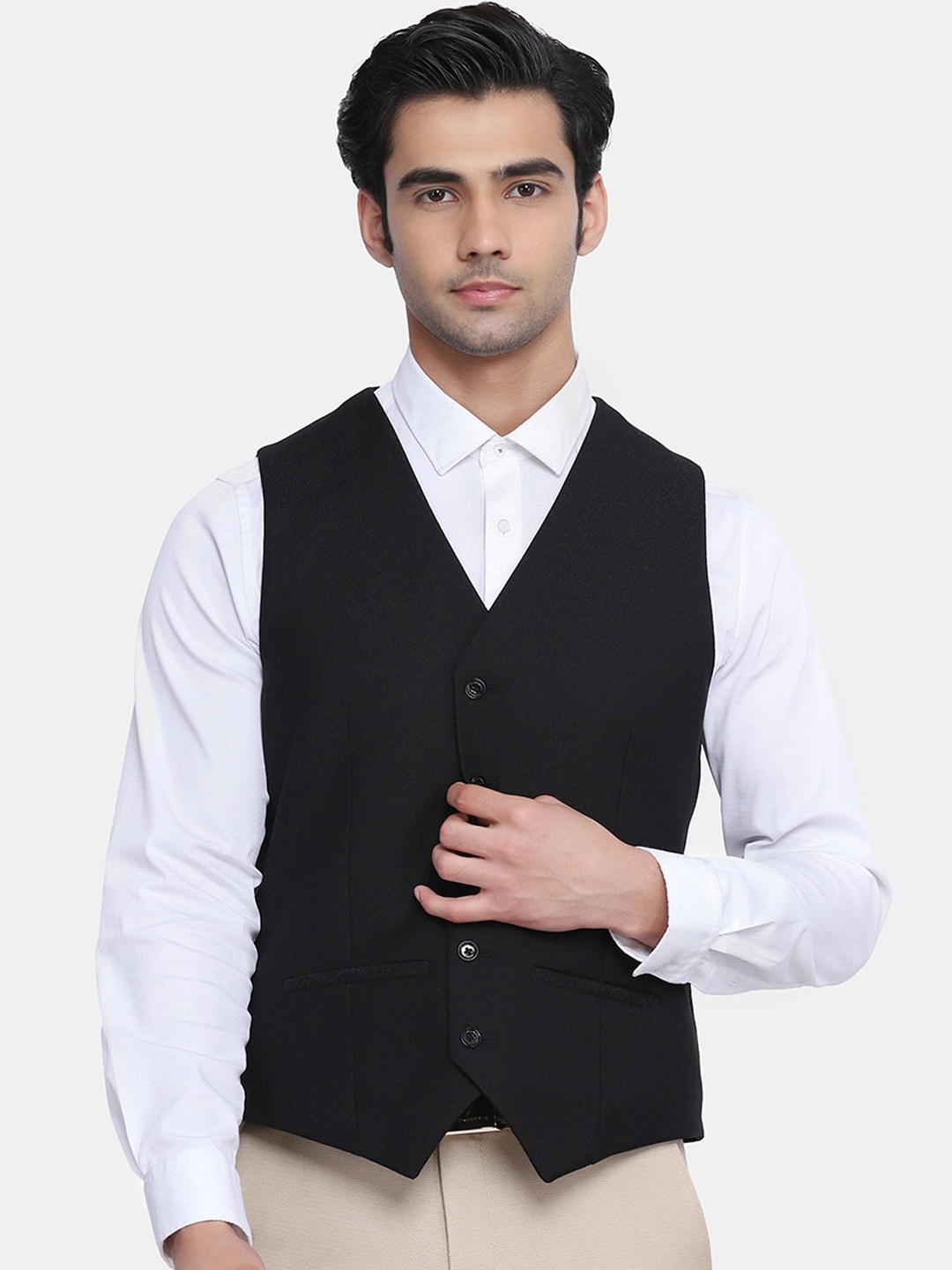 

Blackberrys Men Solid Black Formal Waist Coat