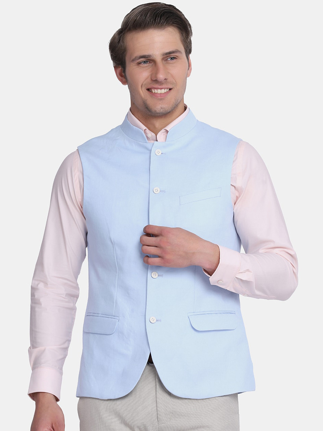 

Blackberrys Men Blue Solid Cotton Nehru Jacket