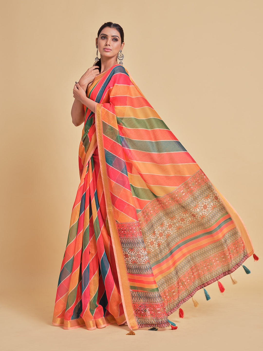 

Sangria Orange & Green Printed Pure Cotton Saree