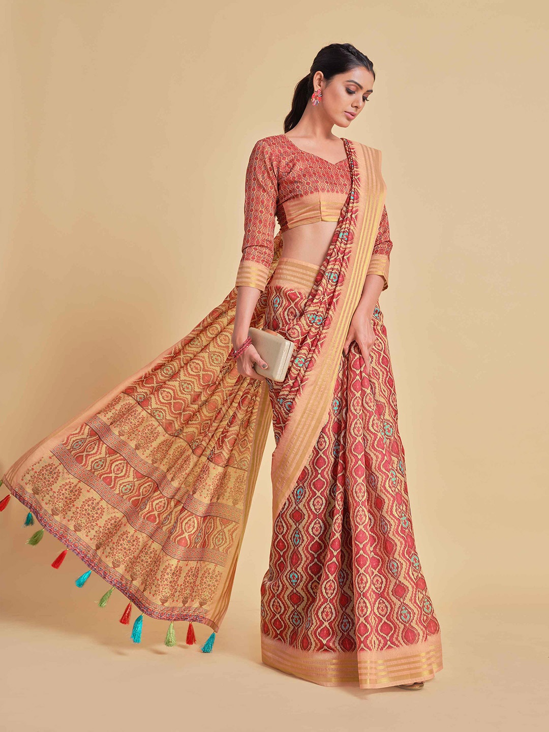 

Sangria Rust & Yellow Pure Cotton Saree
