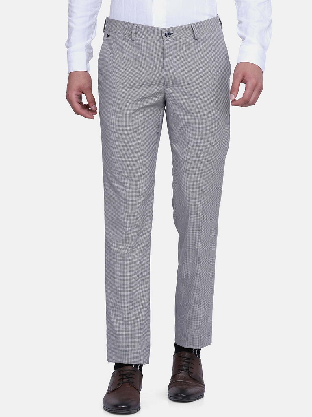 

Blackberrys Men Grey Textured B-91 Skinny Fit Trousers