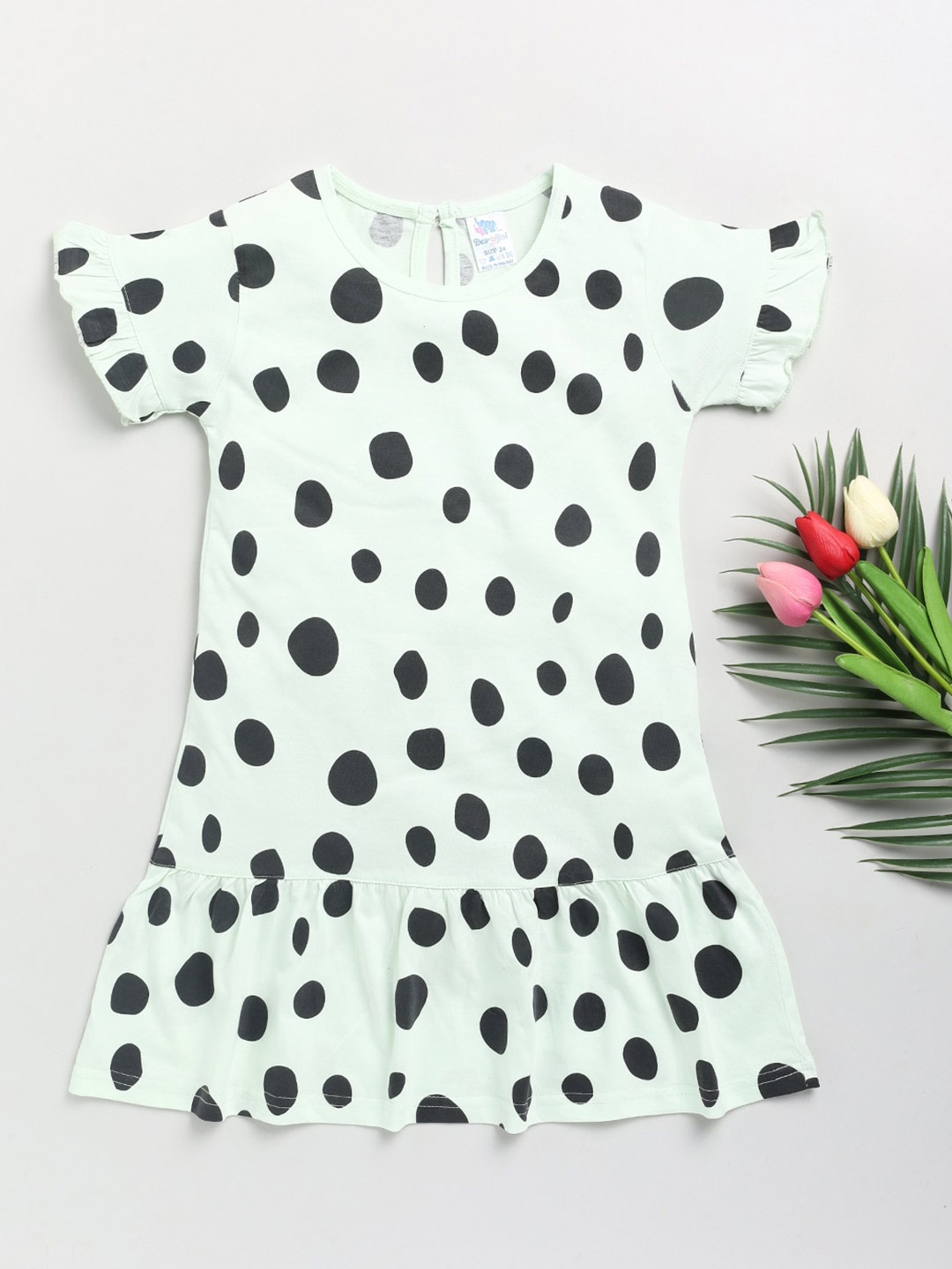 

Dear to Dad Girls Green & Black Polka Dots A-Line Cotton Dress
