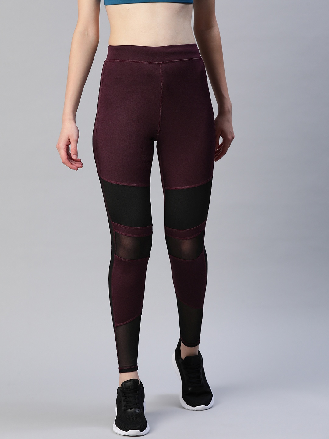 Blinkin Women Maroon Rapid Dry Tights With Breathable Mesh Panels