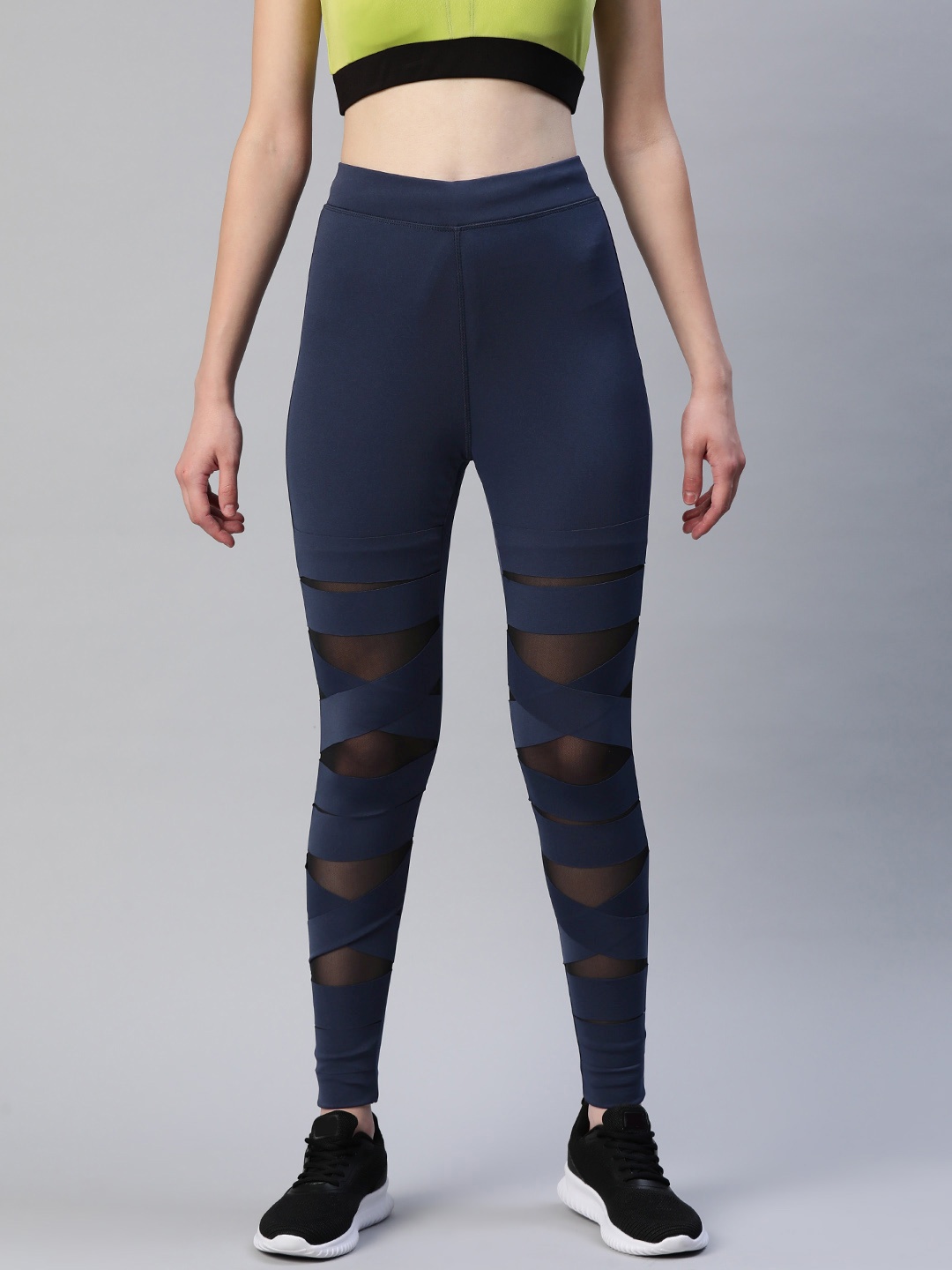 

Blinkin Women Navy Blue Rapid Dry Tights With Breathable Mesh Panels