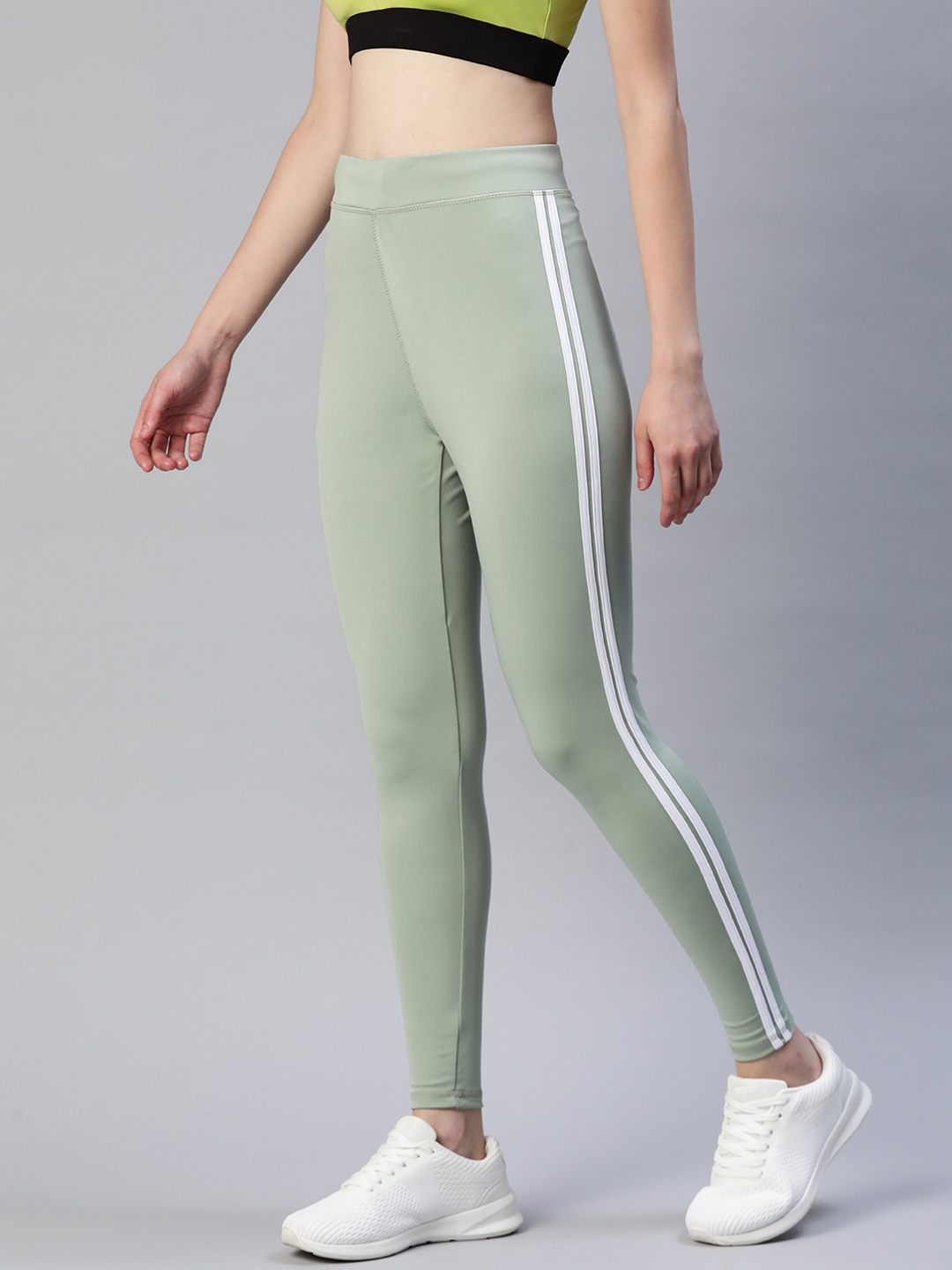 Blinkin Women Mint Green Rapid Dry Tights with Side Stripes
