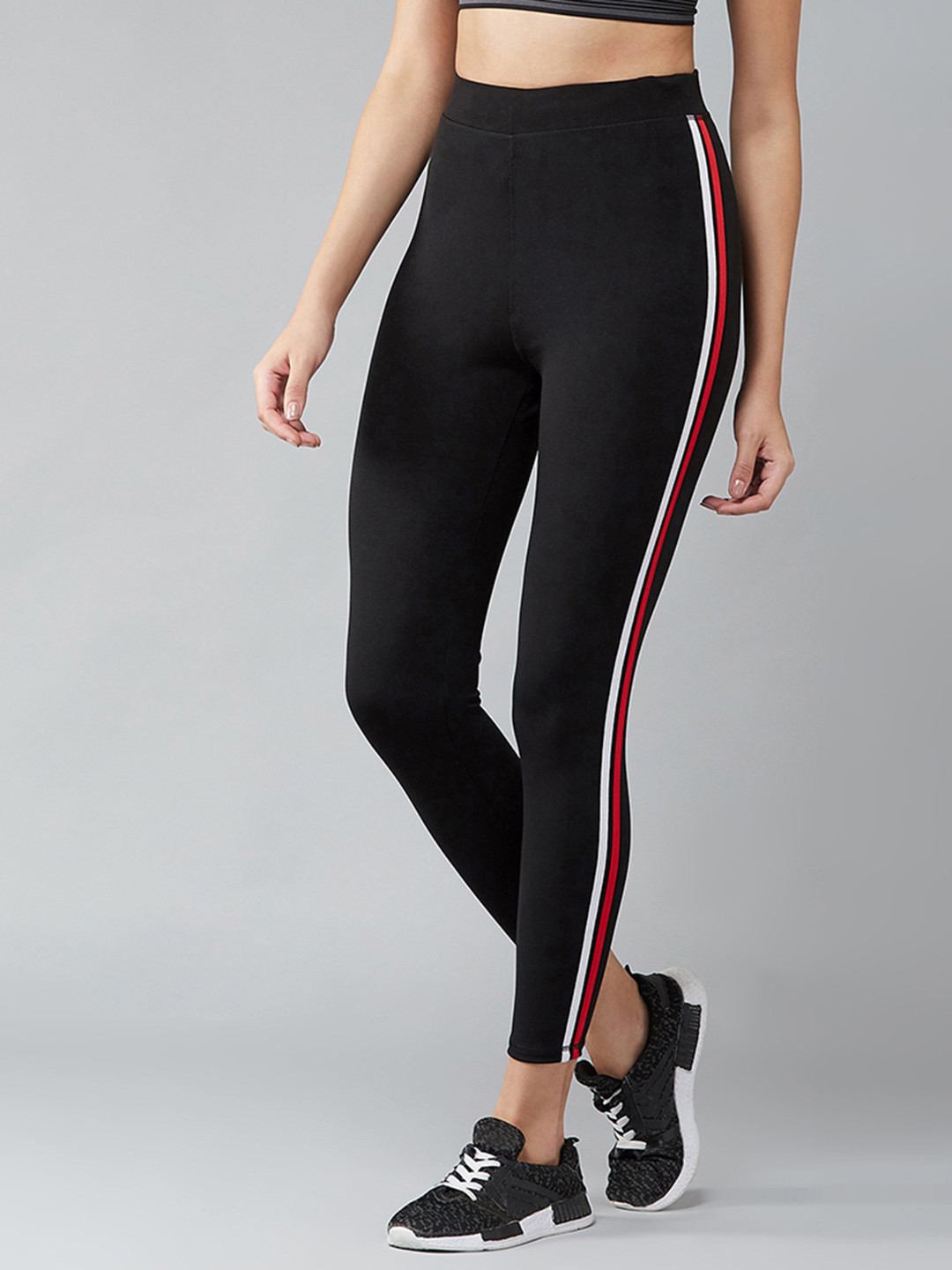 Blinkin Women Black Solid Tights With Side Strips