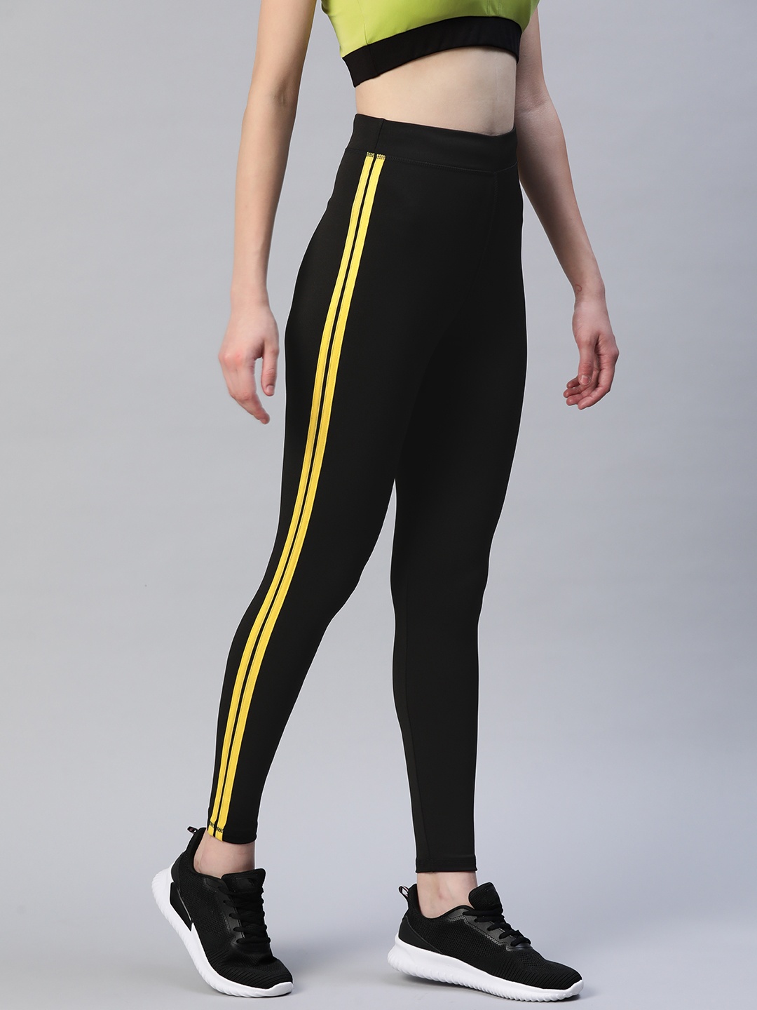 Blinkin Women Black Tights Rapid Dry with Side Stripes