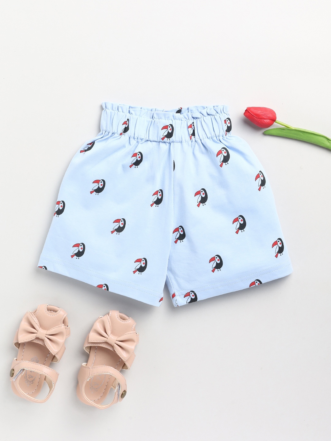 

Dear to Dad Girls Blue Conversational Printed Low-Rise Cotton Shorts