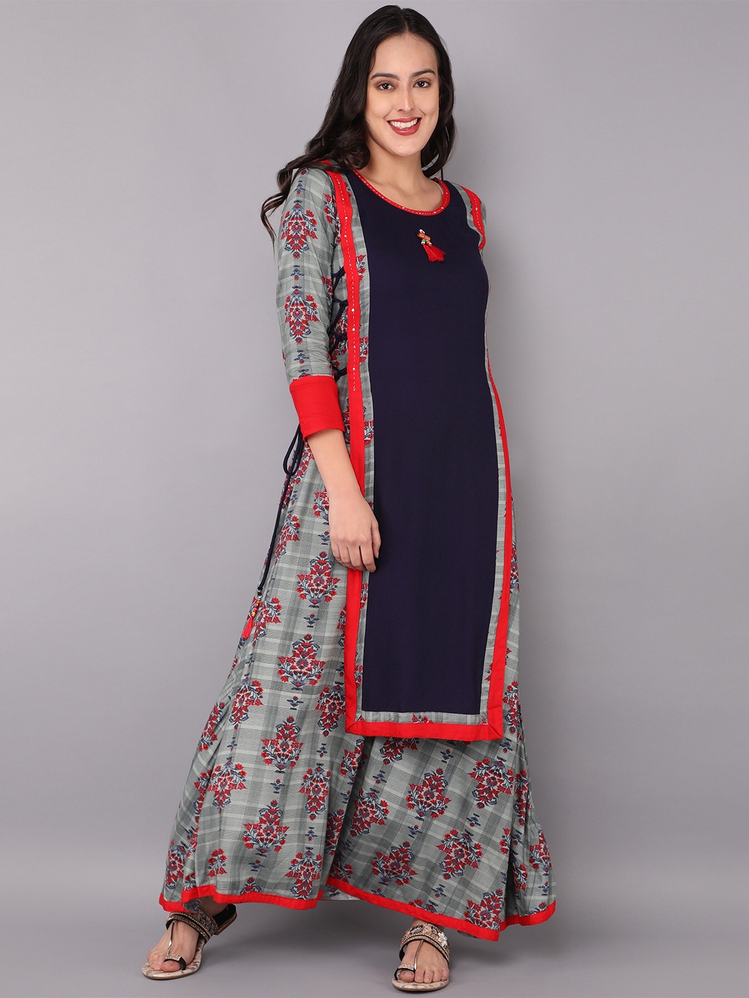 

PARIKA CREATION Blue Floral Cotton Ethnic Maxi Dress