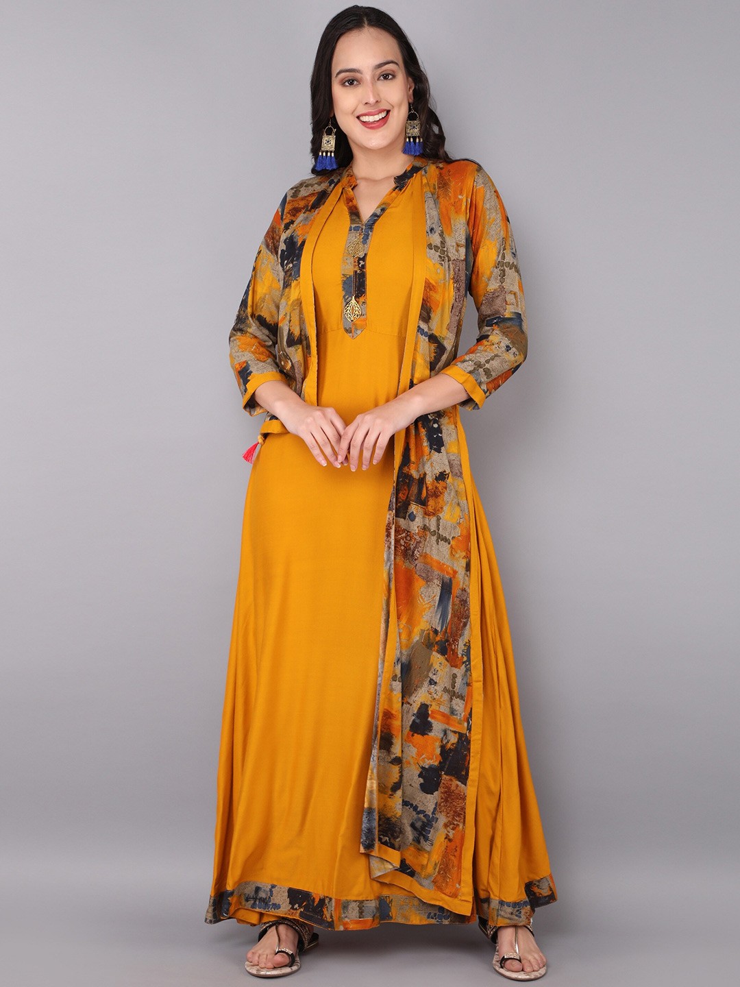 

PARIKA CREATION Yellow Ethnic Cotton Maxi Dress