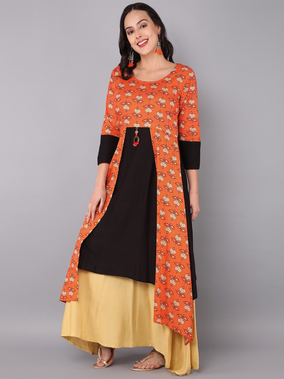 

PARIKA CREATION Orange Ethnic Motifs Cotton Ethnic Maxi Dress