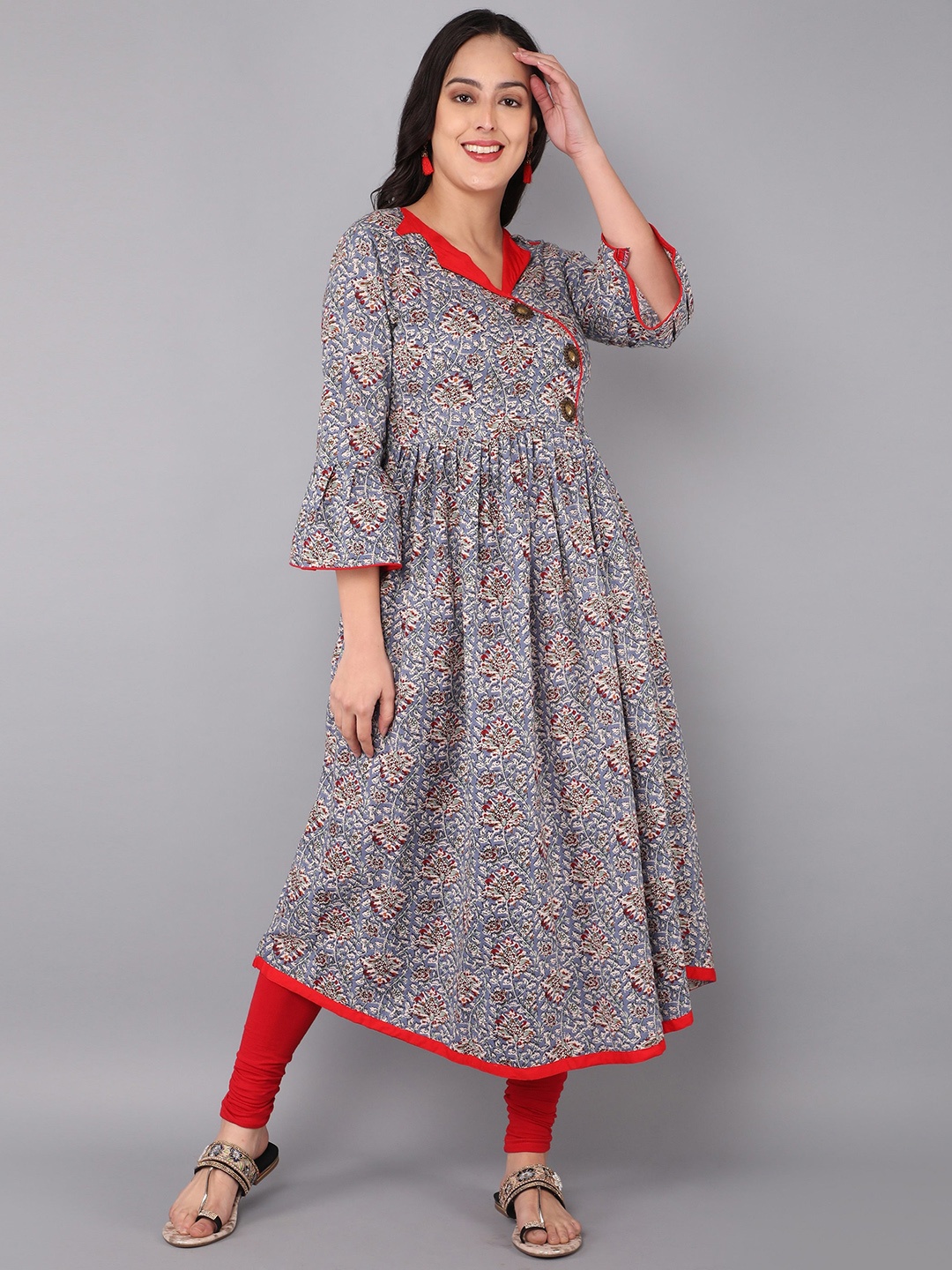 

PARIKA CREATION Blue Floral Applique Ethnic Maxi Midi Dress