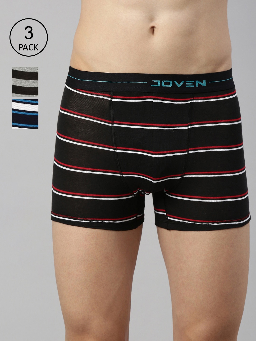 

Joven Men Pack Of 3 Striped Cotton Trunks 3TYD-C4, Black