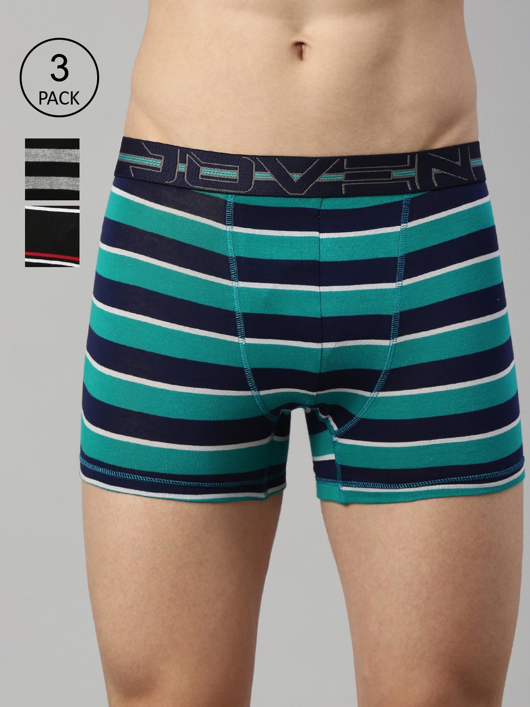 

Joven Men Pack Of 3 Striped Cotton Trunks 3TYD-C1, Black