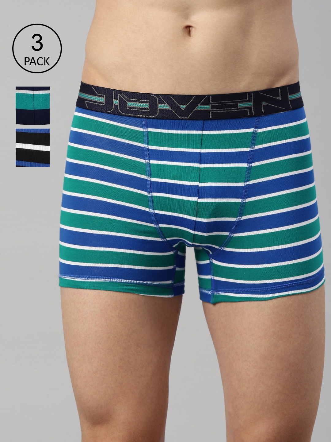 

Joven Men Pack of 3 Striped Cotton Trunks 3TYD-C5, Teal