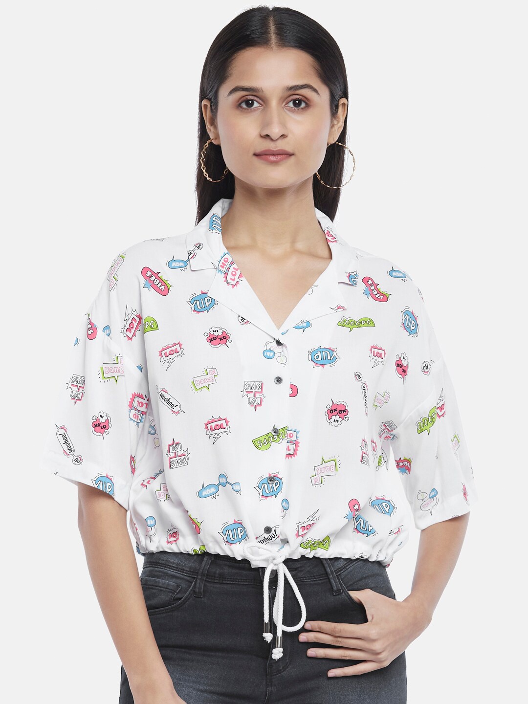 

People Women Off White Printed Casual Shirt