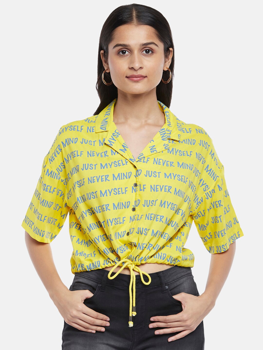 

People Women Yellow Printed Casual Shirt
