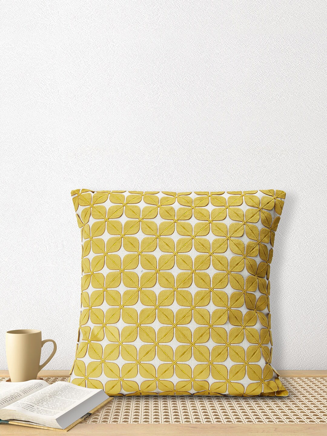 

Living scapes by Pantaloons Yellow & White Geometric Square Cushion Covers