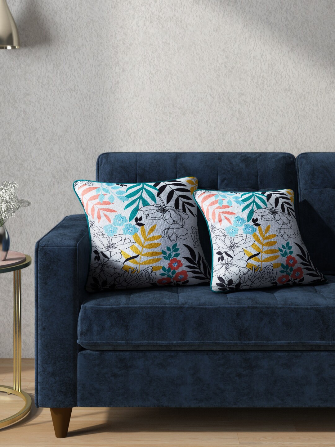 

Living scapes by Pantaloons Off White & Turquoise Blue Floral Square Cushion Covers