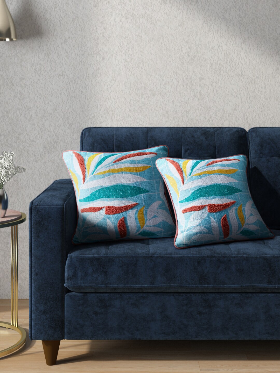 

Living scapes by Pantaloons Blue & Red Printed Floral Cushion Covers