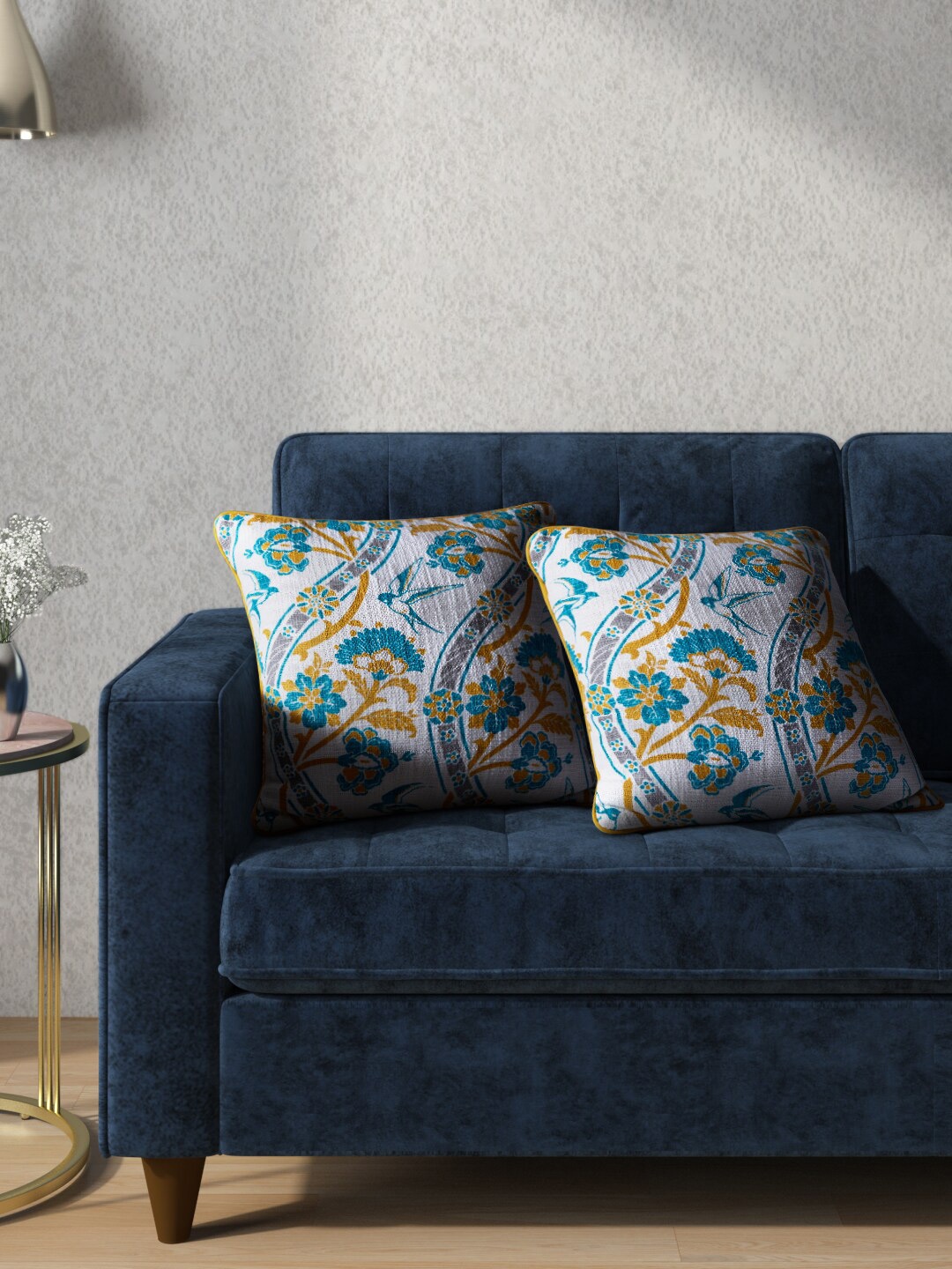 

Living scapes by Pantaloons Off White & Blue Floral Square Cushion Covers