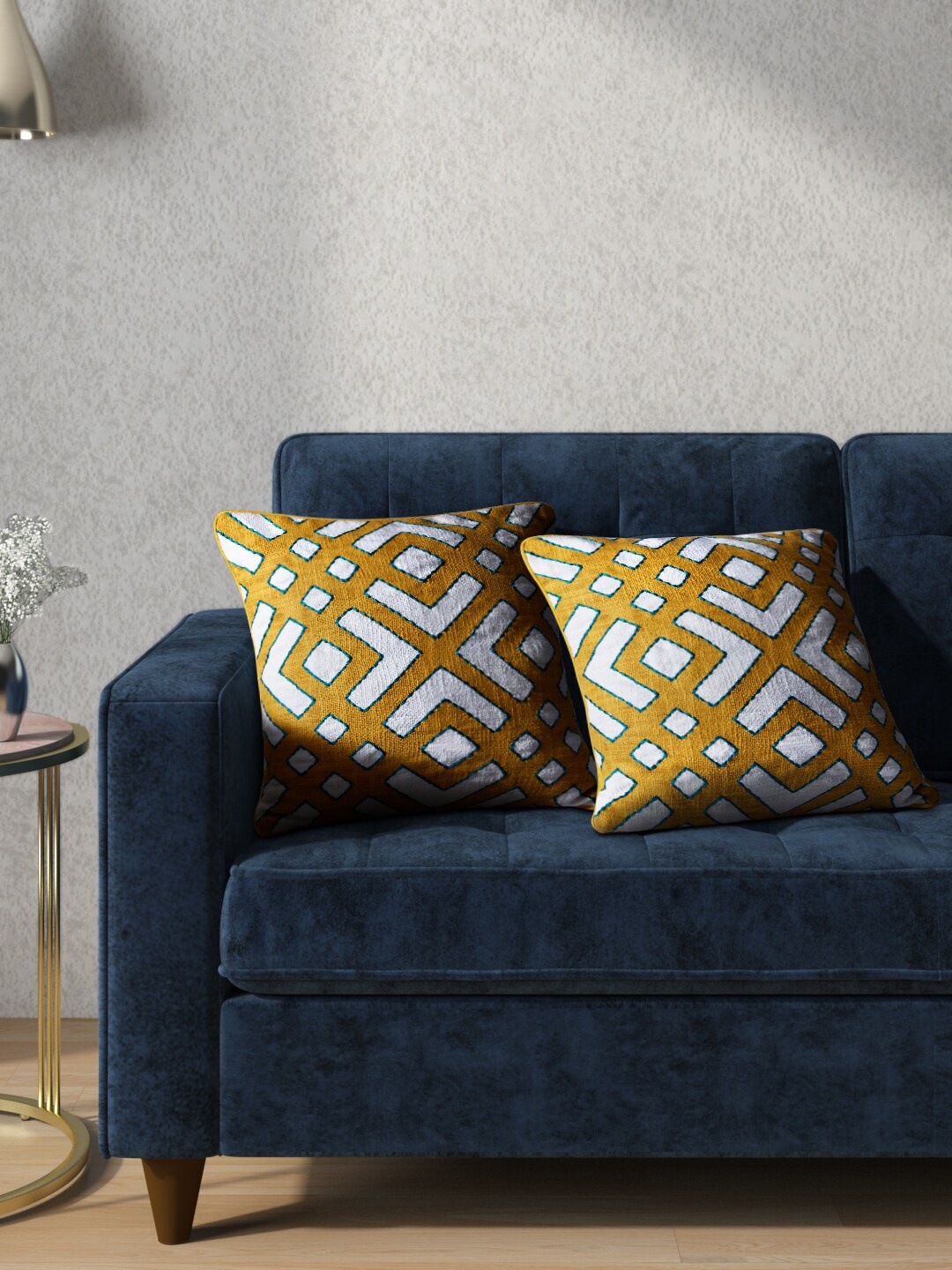 

Living scapes by Pantaloons Yellow & White Geometric Square Cushion Covers