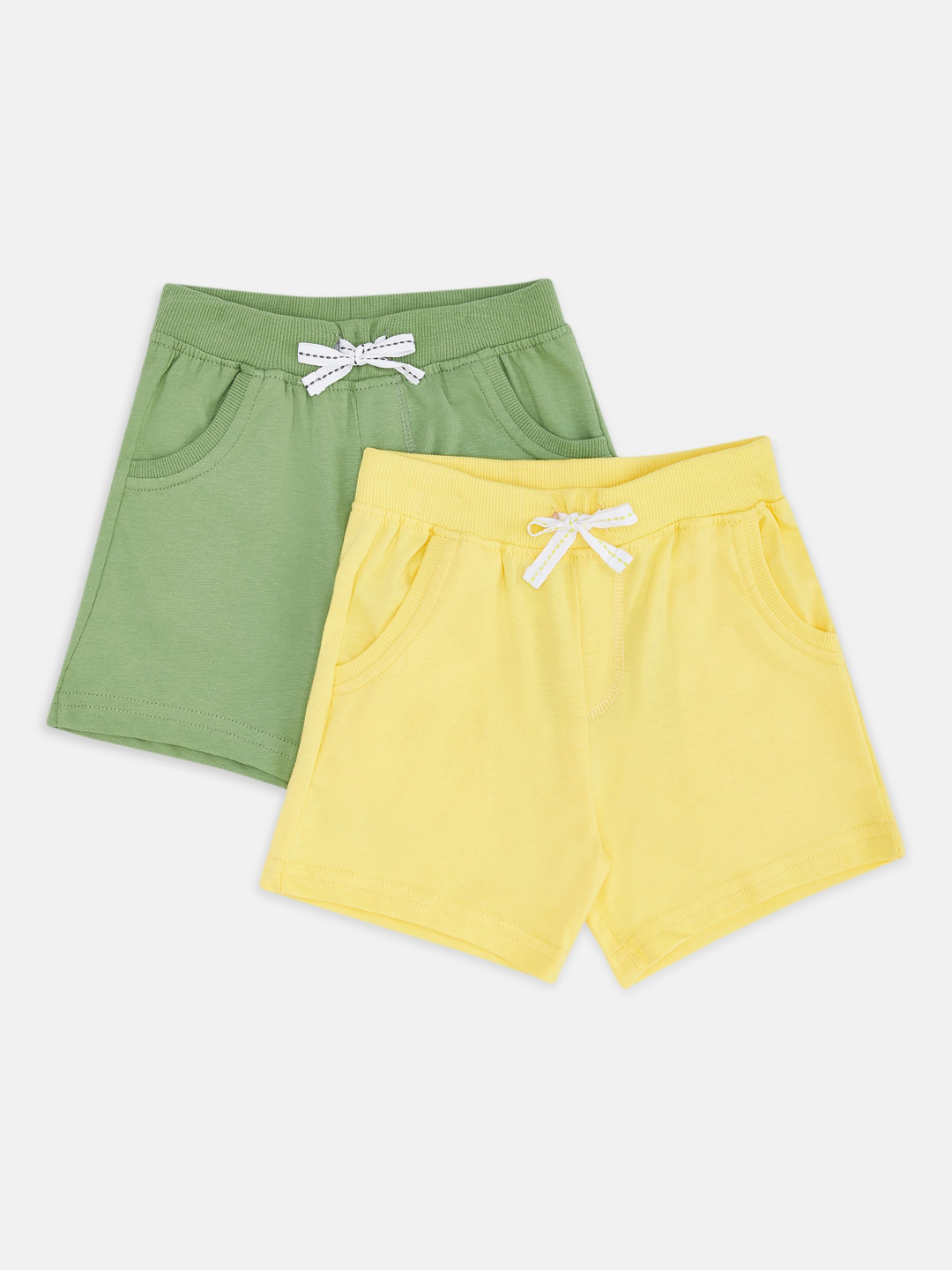 

Pantaloons Baby Boys Olive Green & Yellow Set Of 2 Cotton Shorts