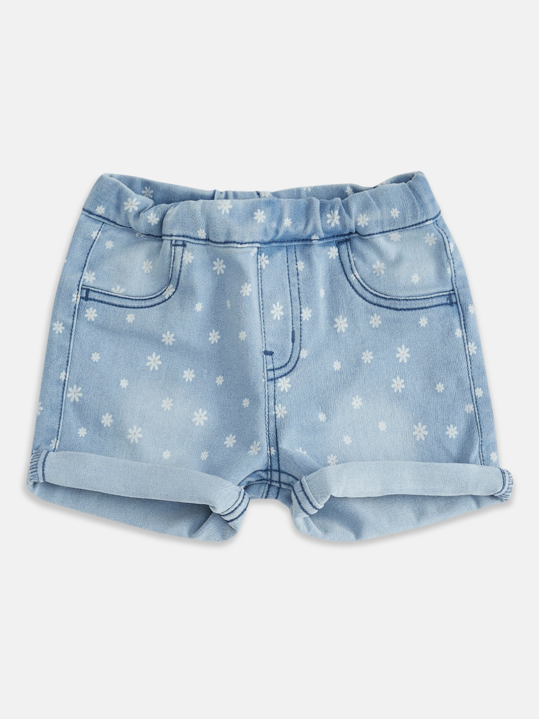 

Pantaloons Baby Girls Blue Printed Denim Shorts