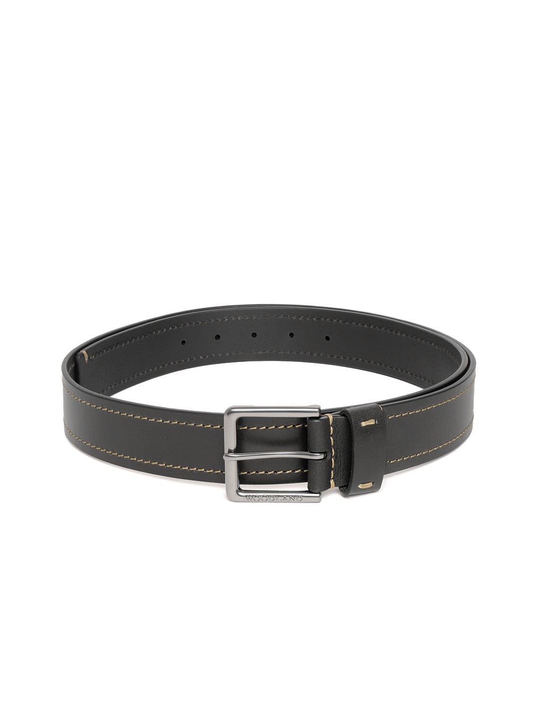 

Woodland Men Black Solid Leather Belt