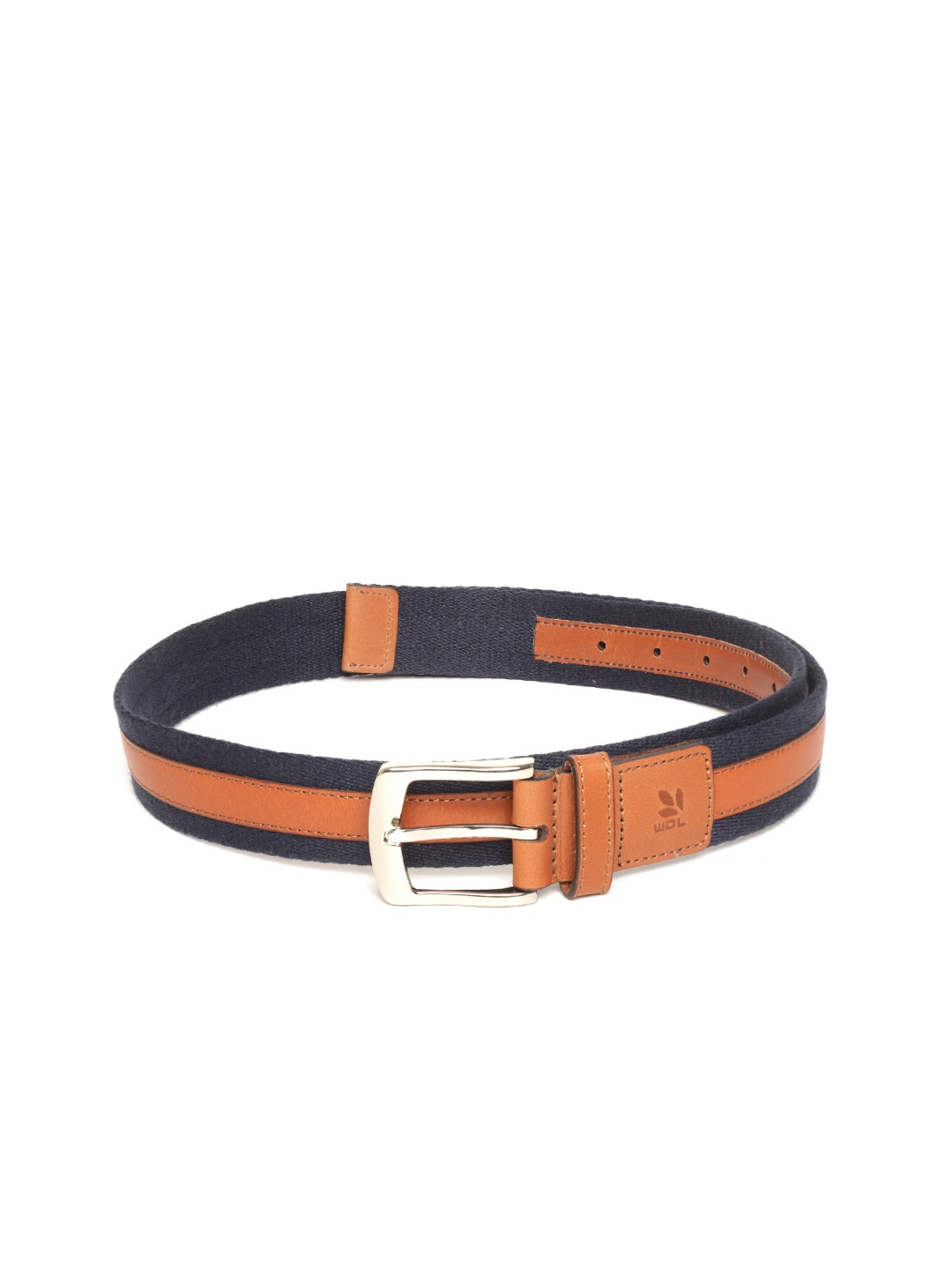 

Woodland Men Tan Brown & Navy Blue Striped Textured Leather Belt