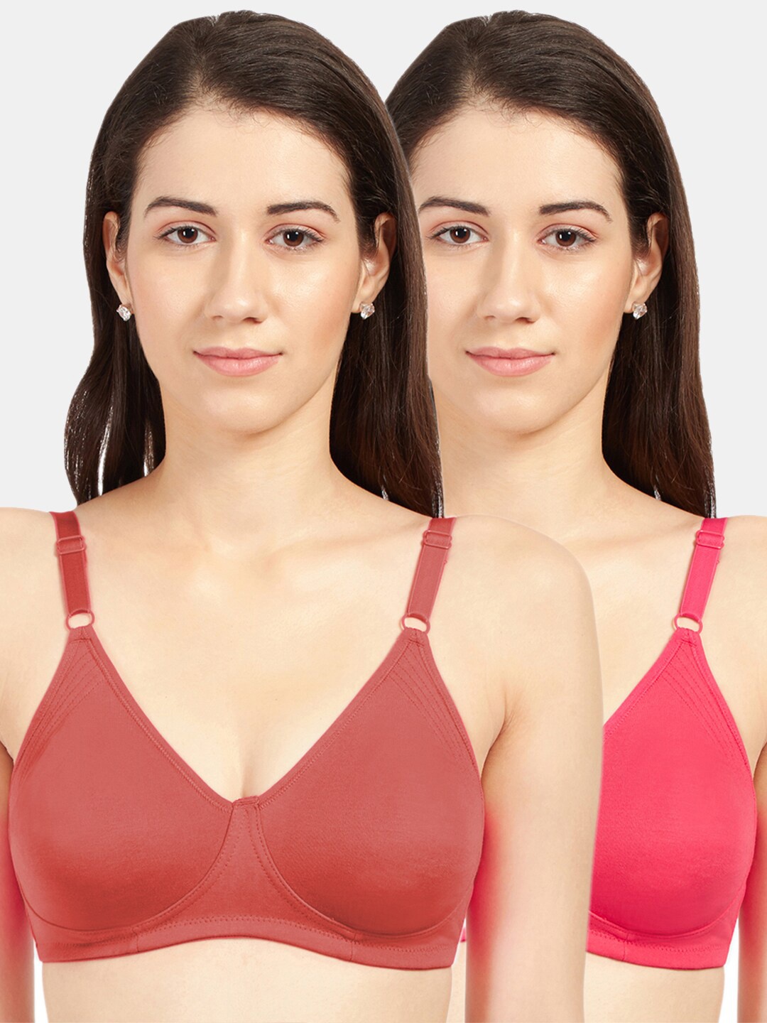 

Sonari Pink & Brown Pack of 2 Non-Padded Non-Wired T-Shirt Bra