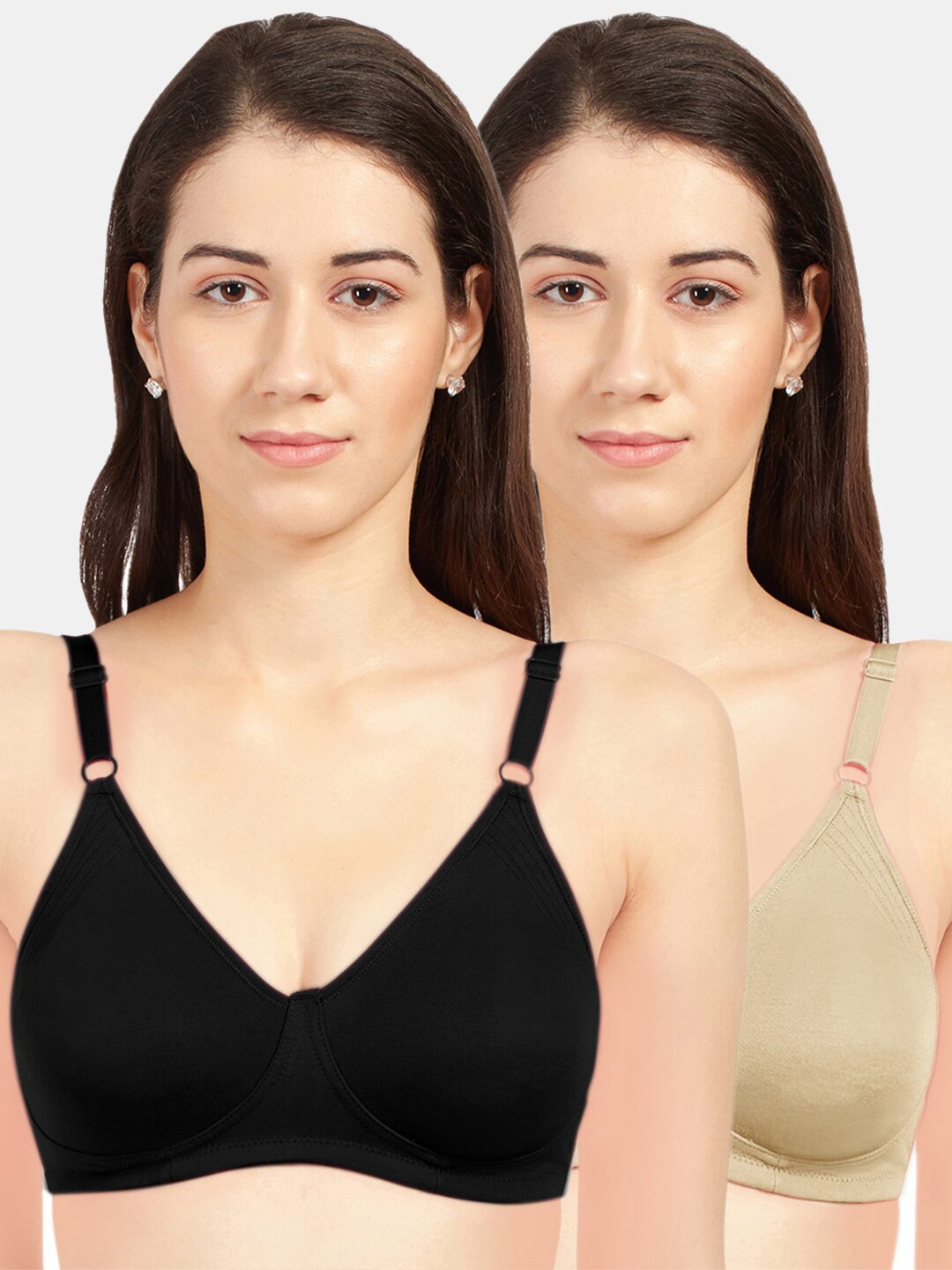 

Sonari Pack Of 2 Black & Beige Non Padded T-Shirt Bra