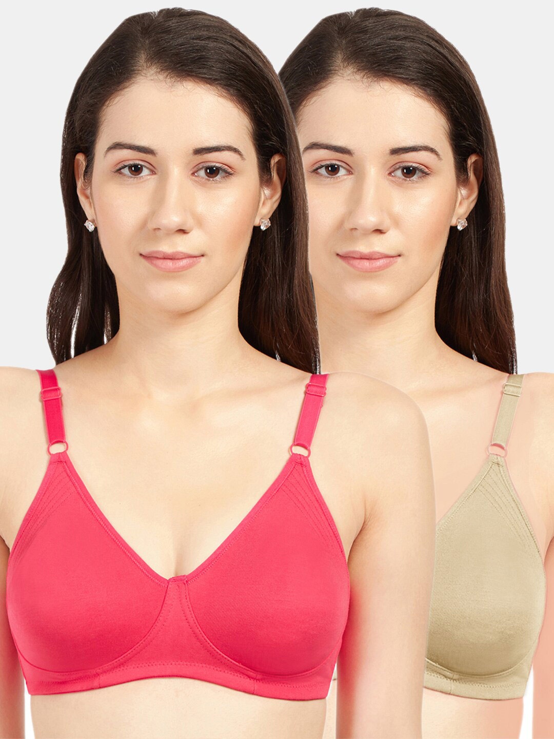 

Sonari Pink & Cream-Coloured Pack of 2 Non Padded Non Wired T-Shirt Bra