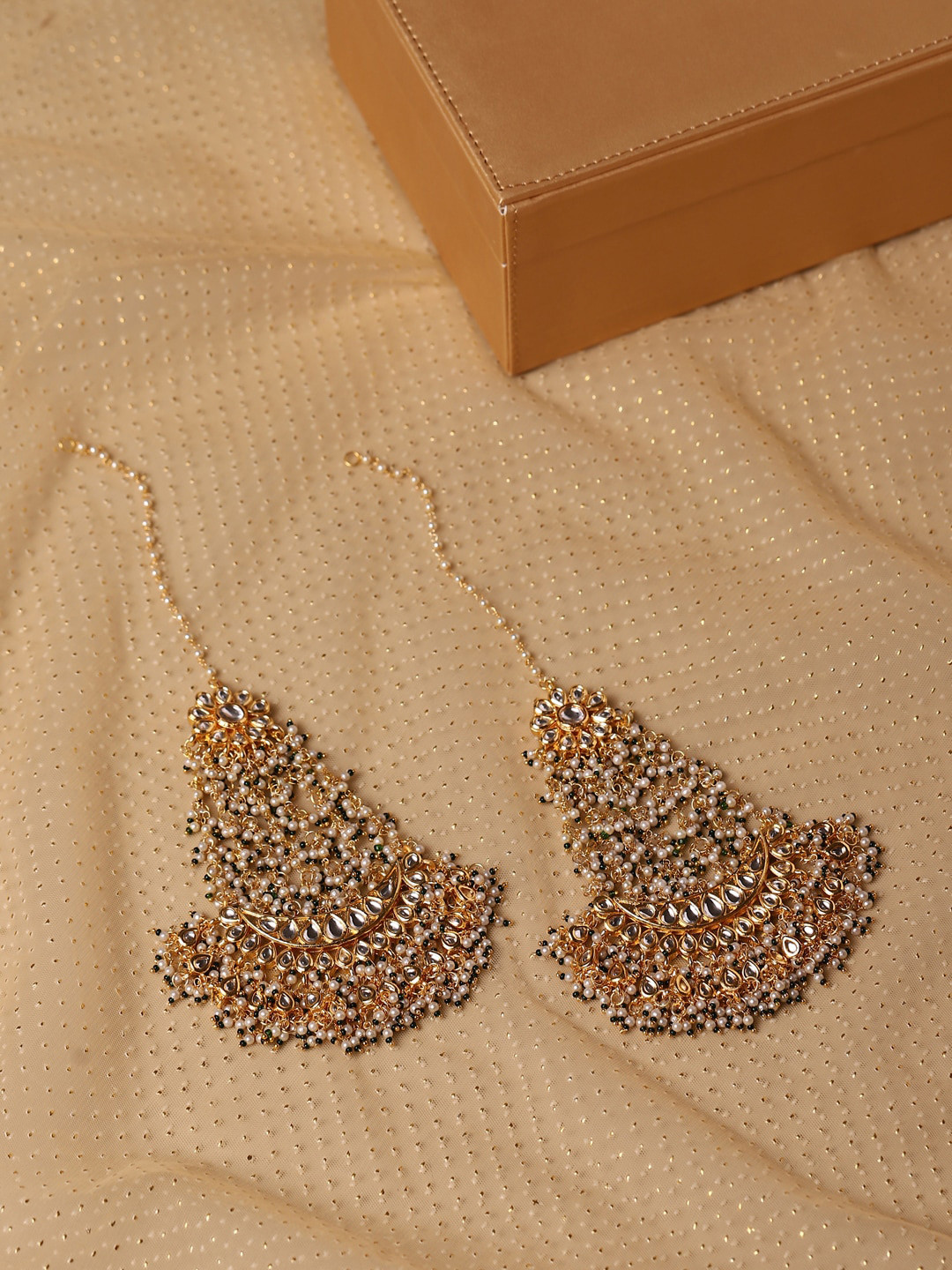 

Ruby Raang Green Contemporary Gold Plated Chandbalis Earrings