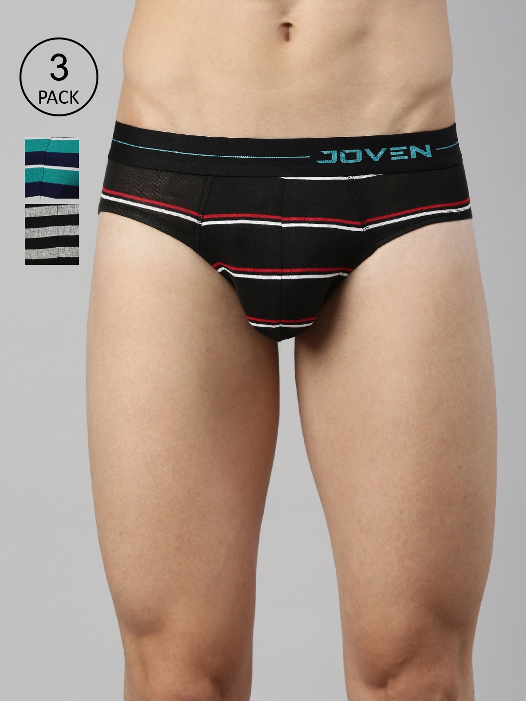 

Joven Men Pack of 3 Striped Basic Briefs, Black