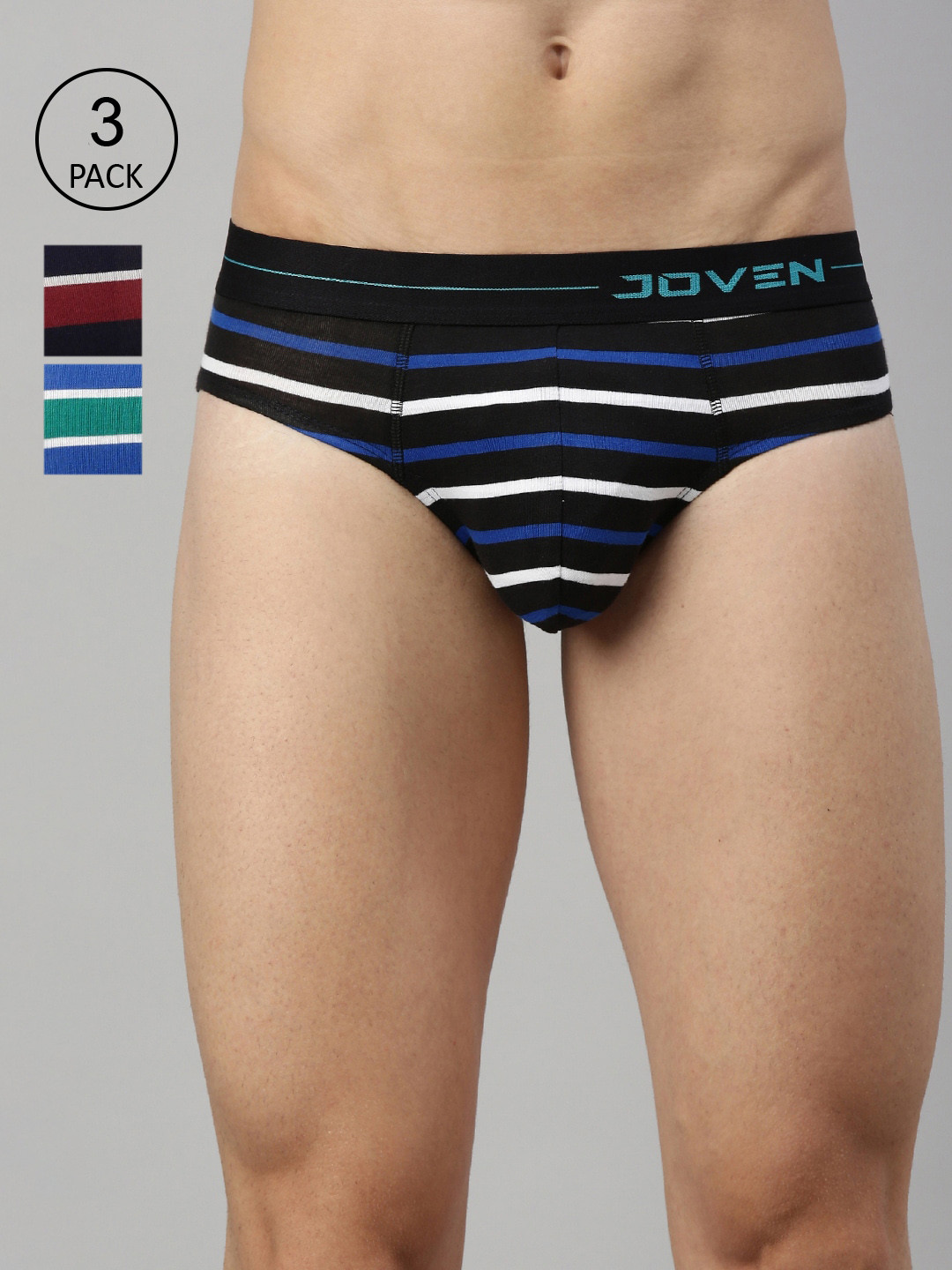 

Joven Men Pack Of 3 Striped Cotton Briefs, Blue
