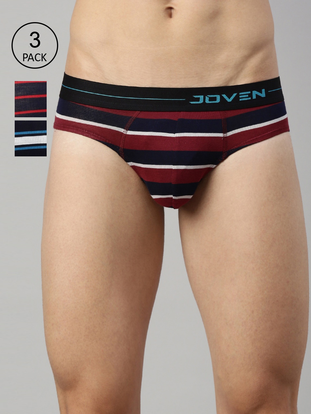 

Joven Men Pack Of 3 Red & Blue Striped Cotton Briefs 3BYD-C2