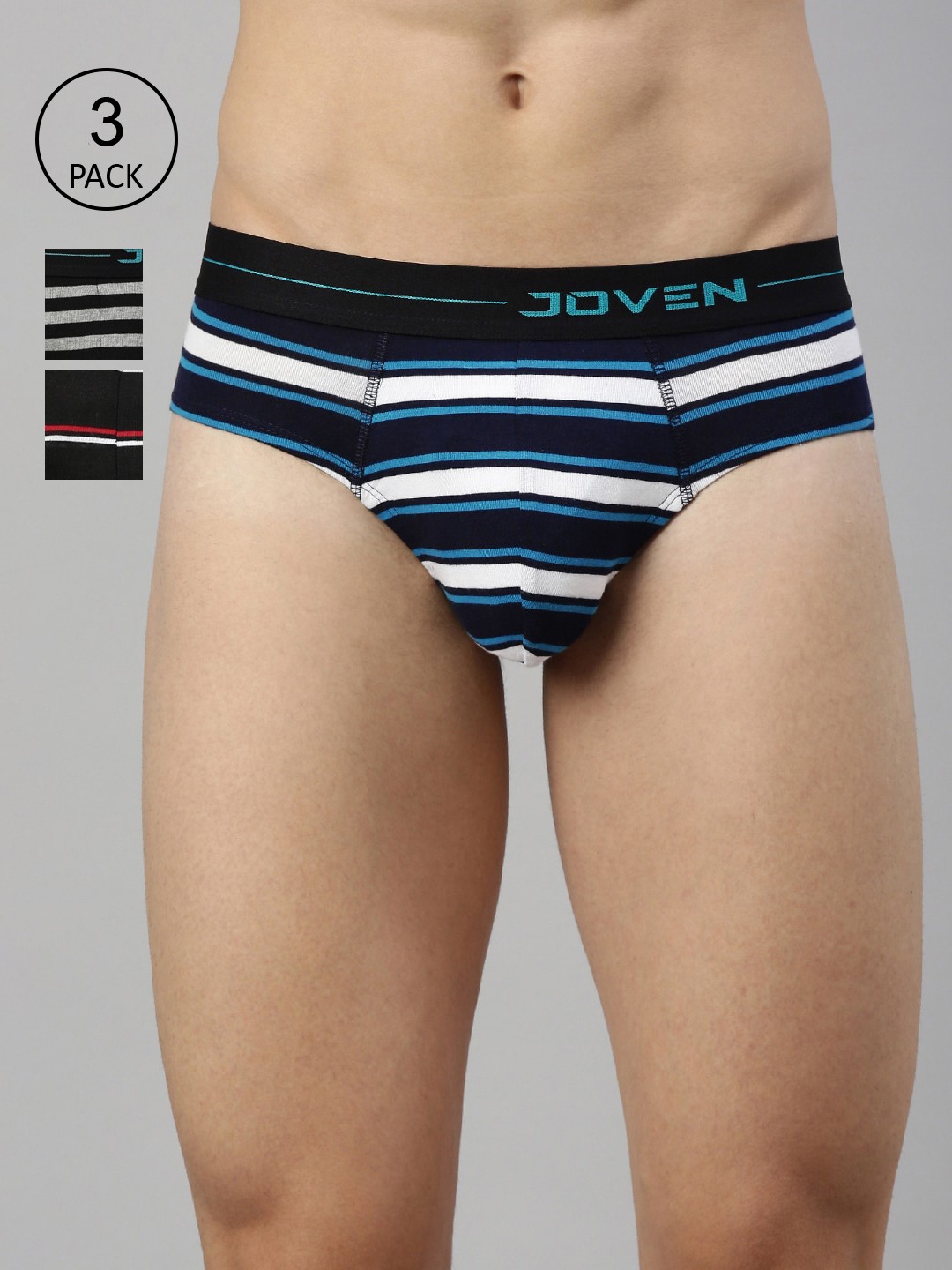 

Joven Men Pack Of 3 Striped Basic Briefs, Black
