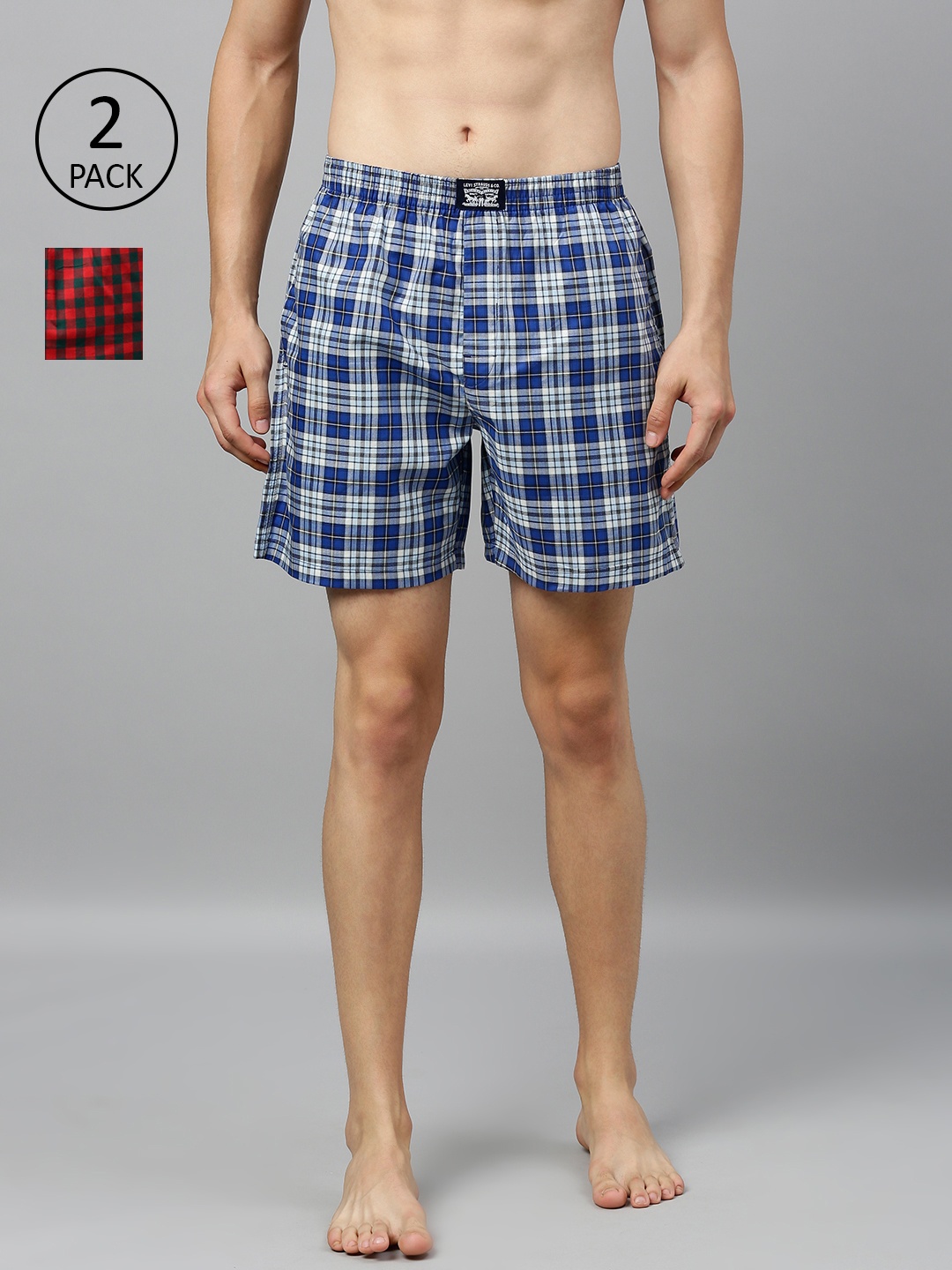 

Levis Men Pack of 2 Pure Cotton Checked Boxers, Blue