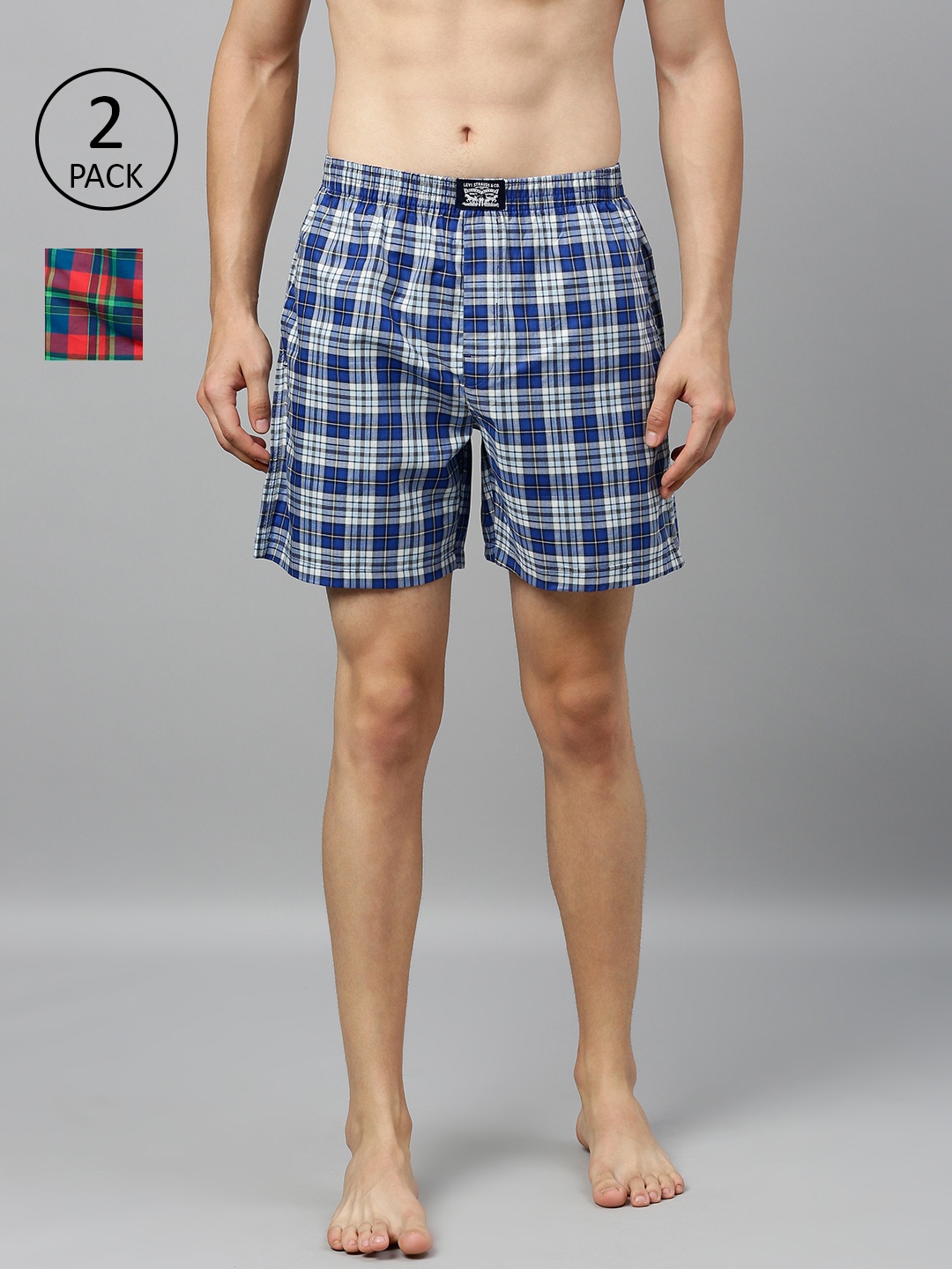 

Levis Men Pack of 2 Pure Cotton Checked Boxers, Blue