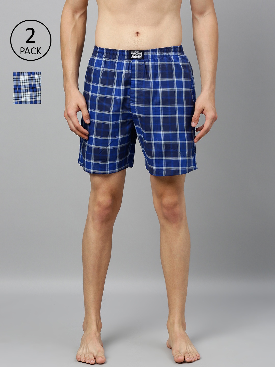 

Levis Men Pack of 2 Pure Cotton Checked Boxers, Navy blue