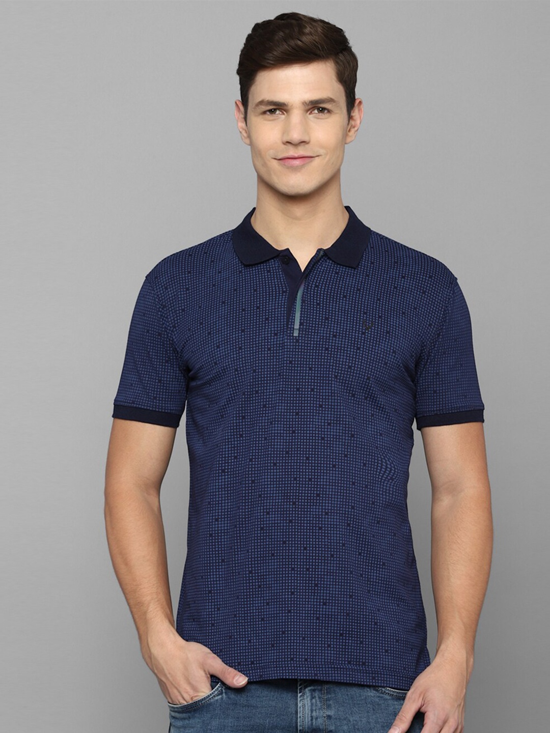 

Allen Solly Sport Men Navy Blue Printed Polo Collar Pure Cotton T-shirt