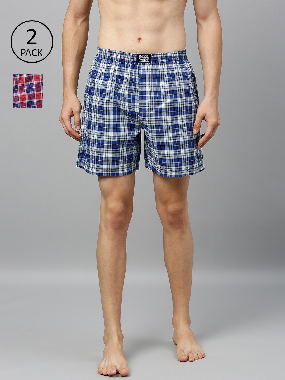 Levis Men Pack of 2 Pure Cotton Checked Boxers, Red