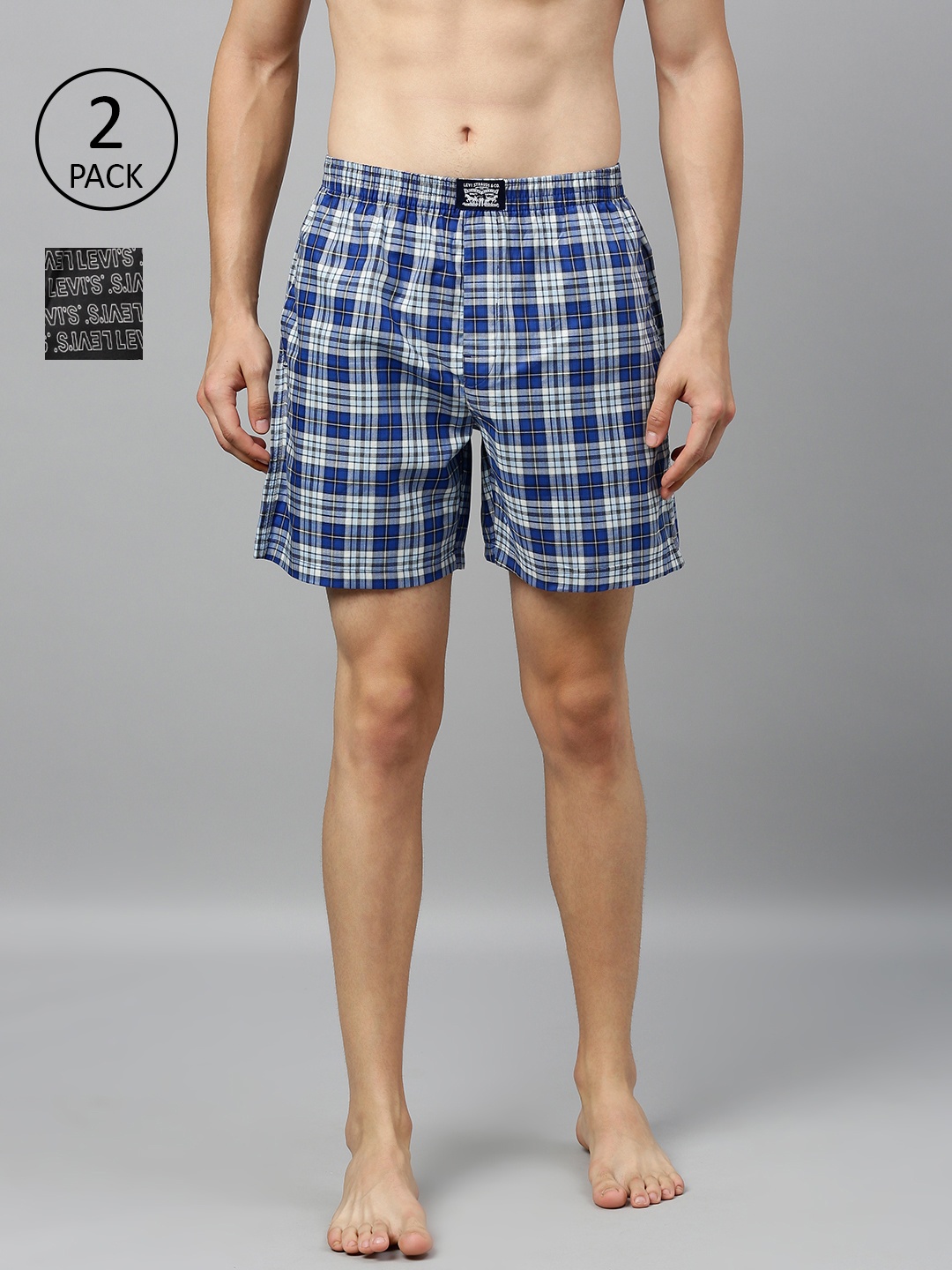 

Levis Men Pack of 2 Pure Cotton Checked Boxers, Blue