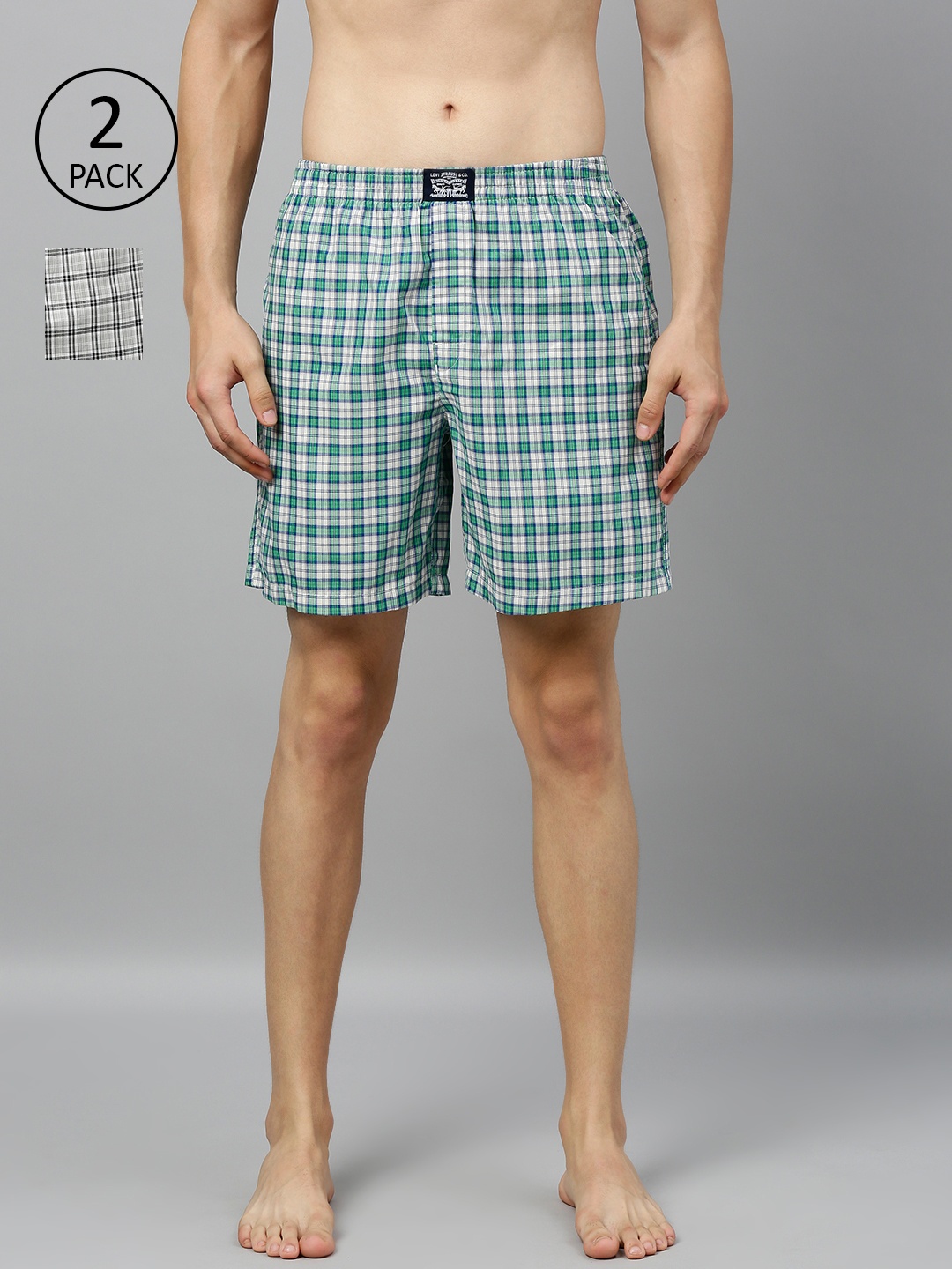 Levis Men Pack of 2 Pure Cotton Checked Boxers, Grey
