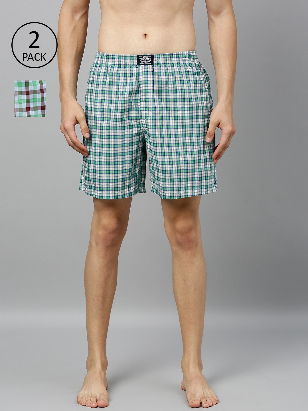

Levis Men Pack of 2 Pure Cotton Checked Boxers, Green