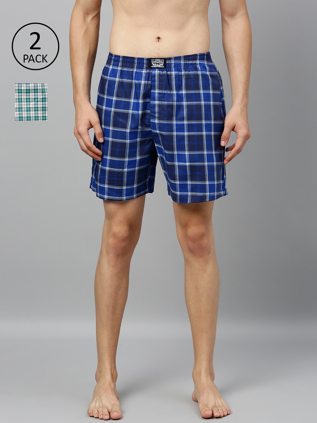 

Levis Men Pack of 2 Pure Cotton Checked Boxers, Green