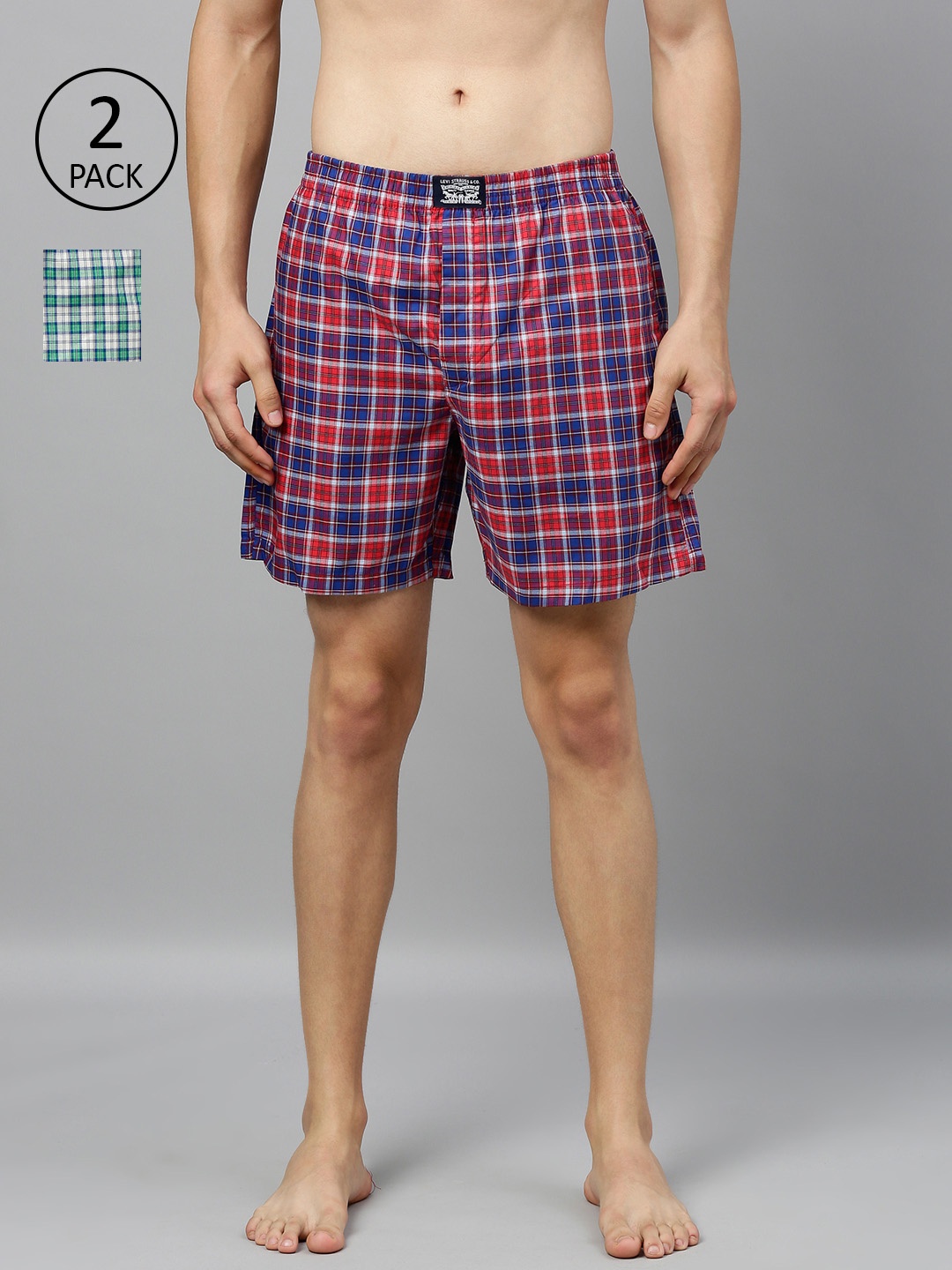 

Levis Men Pack of 2 Pure Cotton Checked Boxers, Red