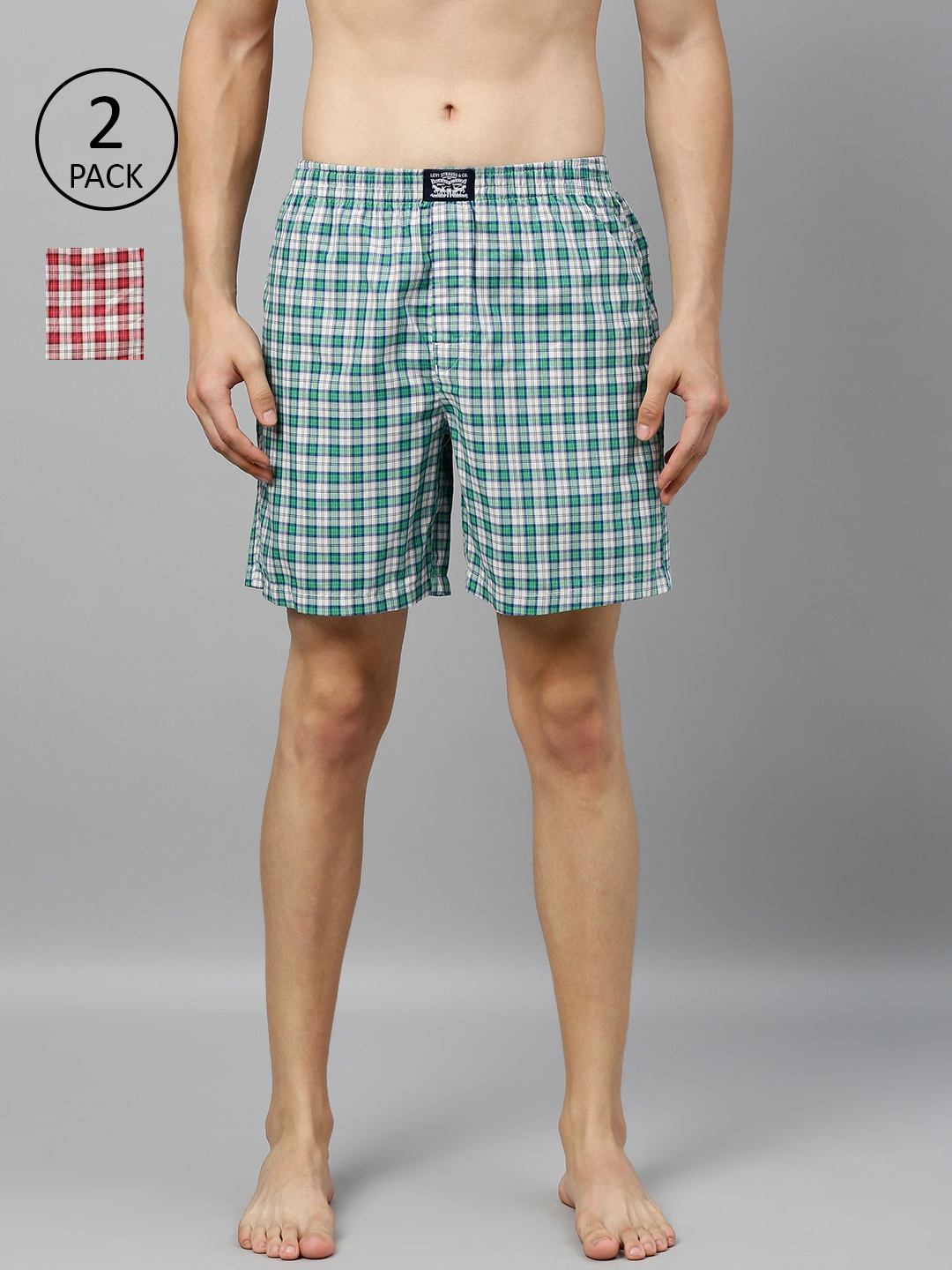 

Levis Men Pack of 2 Pure Cotton Checked Boxers, Green